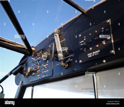 the fuel gauge in the cockpit of a Piper Supercub PA18 light aircraft ...