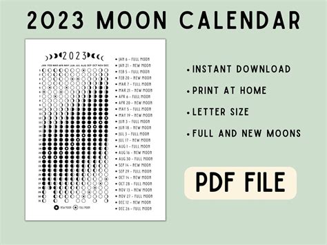 2023 Moon Calendar, Lunar Phases, New Year Astrology, Digital Download ...