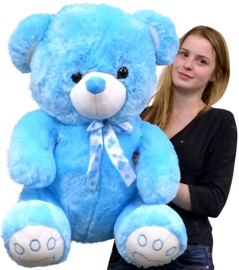 Giant Blue Teddy Bear 30 Inch Soft with Embroidered Paws Big Plush ...