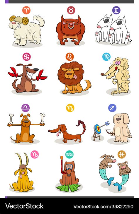 Horoscope zodiac signs set with comic dog Vector Image