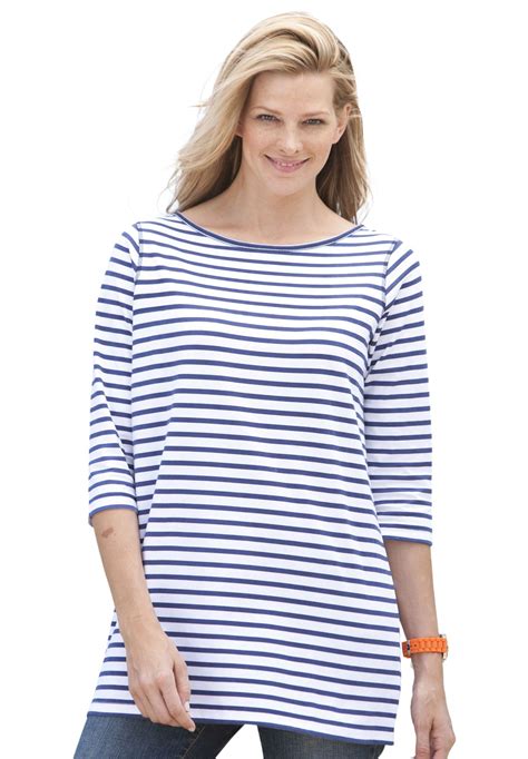 Boat neck tee shirt in stripes | Plus Size Knit Tops & Tees | Woman ...