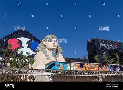 The Mandalay Bay Tram stopping under the Sphinx outside the Luxor Hotel, Las Vegas (City of Las ...