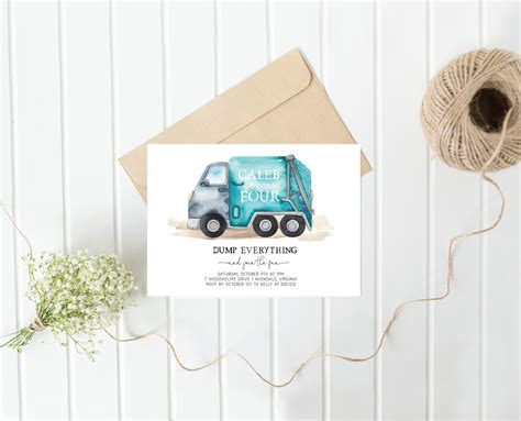 Garbage Truck Birthday Party Invitation Editable Boy - Etsy