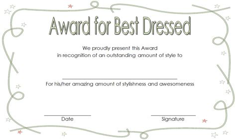 Best Dressed Award Certificate Template FREE for Kids | Certificate ...