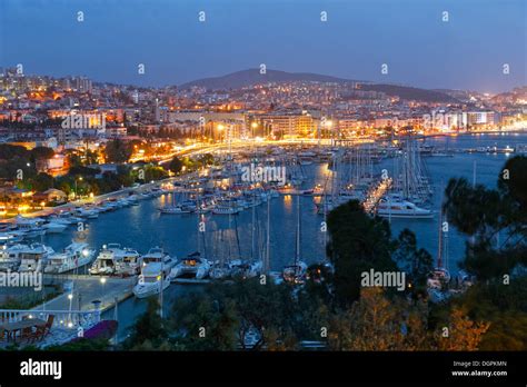 Marina of Kusadasi at dusk, Kuşadası, Aydin province, Aegean region, Turkey Stock Photo - Alamy