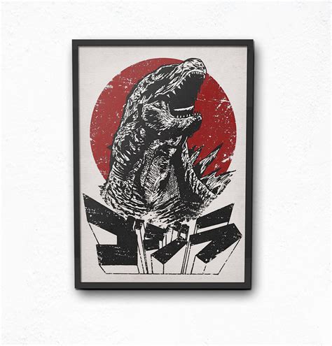 Traditional Japanese Art Godzilla Poster Canvas Woodblock - Etsy