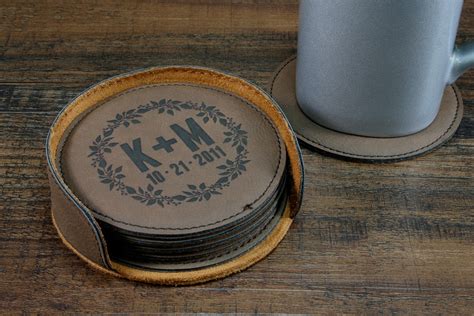 Personalized Coaster Set Leather Coasters Customized - Etsy