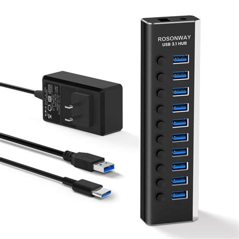 Buy Rosonway Powered USB Hub, 10 Port USB 3.1 Hub 10Gbps with 36W (12V ...