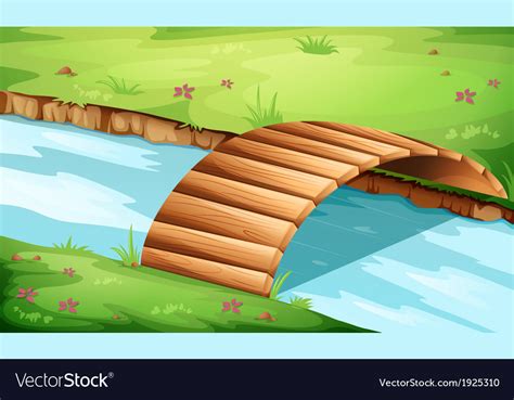 A wooden bridge at the river Royalty Free Vector Image