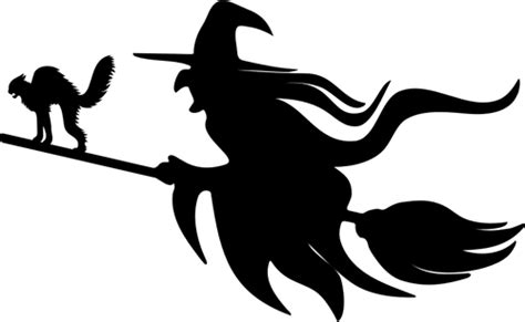 Witch and cat on broomstick silhouette Witch Silhouette, Black Cat Silhouette, Silhouette Clip ...