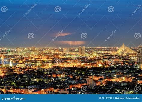 Nightscape of Bangkok,Thailand - with Lightning in the Sky Stock Photo - Image of river ...