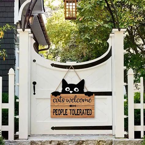 Wooden Cat Welcome Sign, Funny Wooden Hanging Sign, Home Decor, Room Decor, Cats Welcome People ...