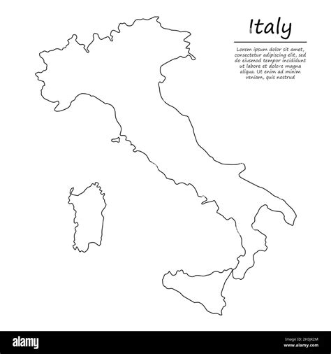 Simple outline map of Italy, vector silhouette in sketch line style ...