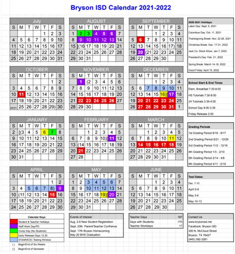 Bryson Independent School District Calendar 2022 - PublicHolidays.com