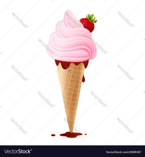 Soft strawberry ice-cream in cone with chocolate Vector Image