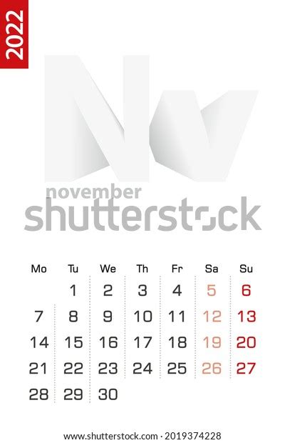 Minimalist Calendar Template November 2022 Vector Stock Vector (Royalty Free) 2019374228 ...