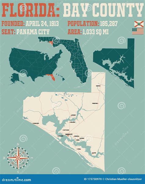 Map of Bay County in Florida Stock Vector - Illustration of colorful ...