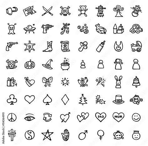 64 black and white hand drawn icons - FUN & SYMBOLS Stock Vector ...