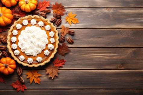 Thanksgiving pumpkin pie with whipped cream pecans and cinnamon on a wood background | Premium ...