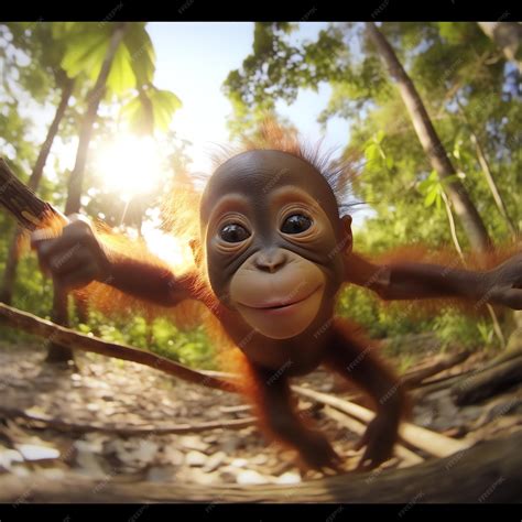 Premium Photo | A baby orangutan from a tree