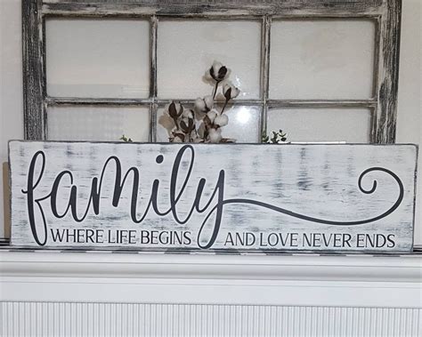 Family where life begins and love never ends, wood signs with quotes ...