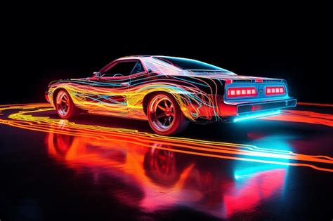 Premium AI Image | A car with a neon lights on the