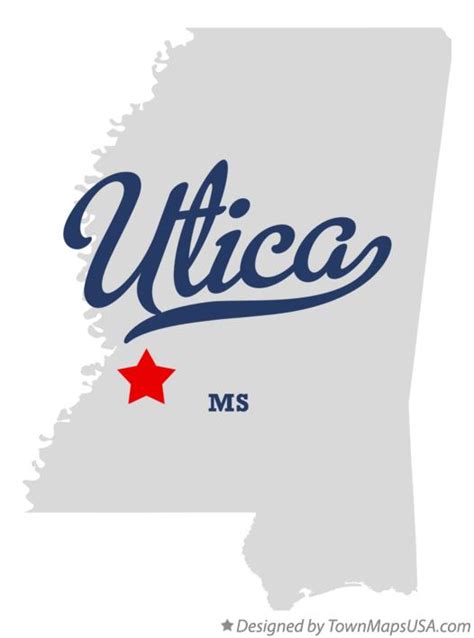 Map of Utica, MS, Mississippi