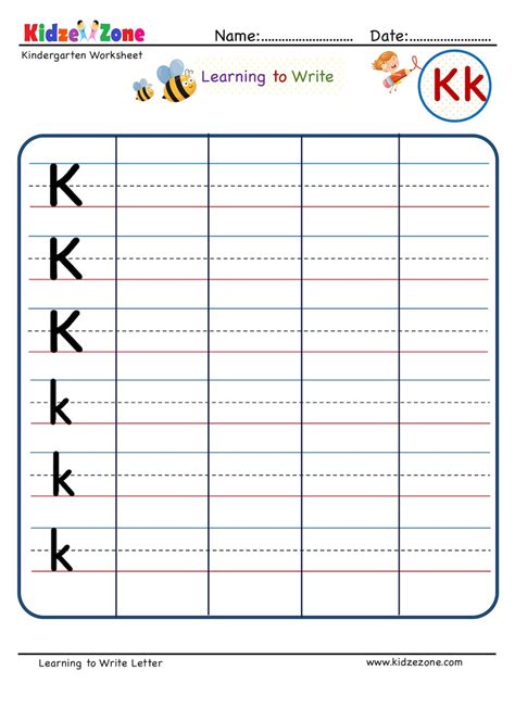 Letter K Writing Worksheet - KidzeZone