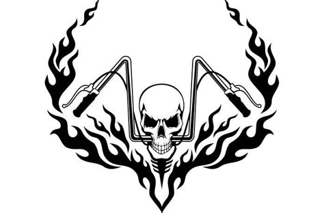 Motorcycle Logo 7 Skull Chopper Handle Bars Flames Bike Biker