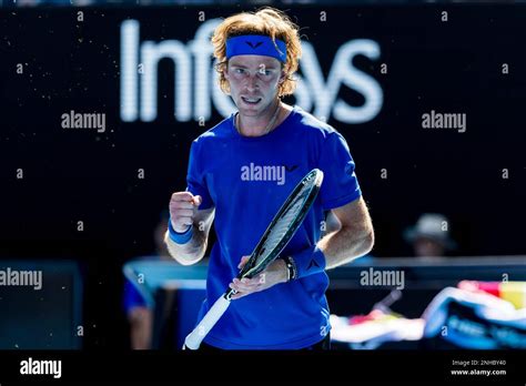 MELBOURNE, VIC - JANUARY 23: Andrey Rublev of Russia celebrates during ...