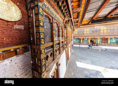 Bhutan - October 24, 2021: Inside Punakha Dzong in Bhutan. Punakha Dzong Monastery, one of the ...