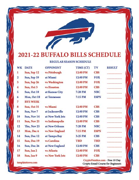 2022 Buffalo Bills Schedule Printable | Example Calendar Printable