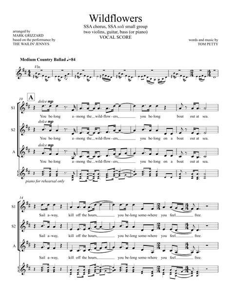 Wildflowers Partituras | Tom Petty | SSA Coro