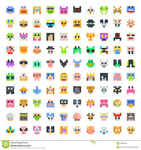 Illustration about Large set of pilarge set of pixel faces. 100 face ...