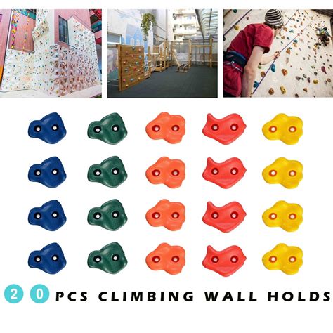 WADEO 20 Pcs Climbing Wall Hand Holds, Colourful Climbing Stones, Safe Rock Climbing Holds with ...