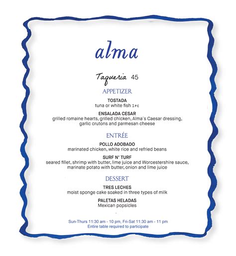 Alma Cocina de Mexico Dine LA menu | Discover Los Angeles