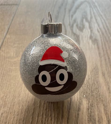 Santa Poop Emoji Silver Glitter Christmas Tree Ornament. Glitter ...