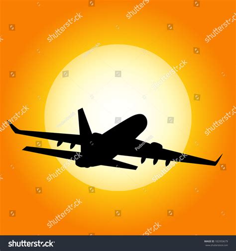 Plane On Sunset Background Stock Vector (Royalty Free) 182959679 ...