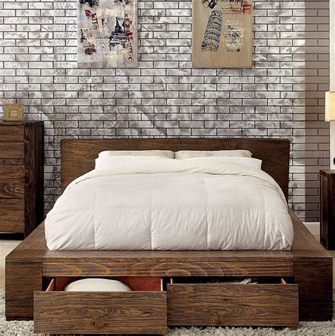 Janeiro Modern Low Profile Platform Bed with Drawers