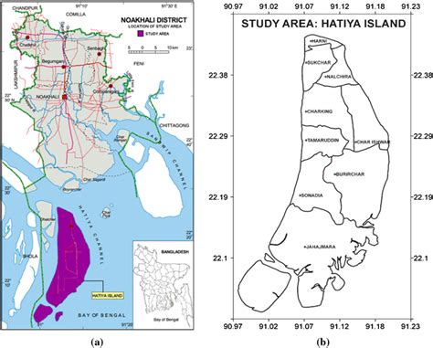 (a) Location of the study area. (b) Provinces of Hatiya Island ...