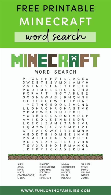 Printable Minecraft Word Search - Printable World Holiday