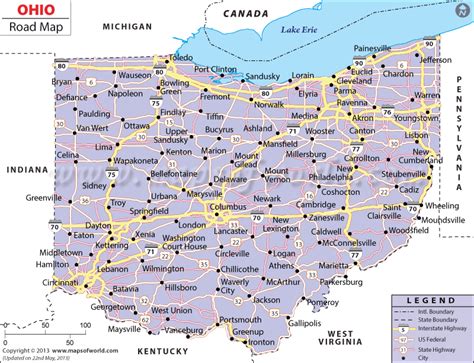 Ohio Road Map | Map of Roads and Highways in Ohio, USA