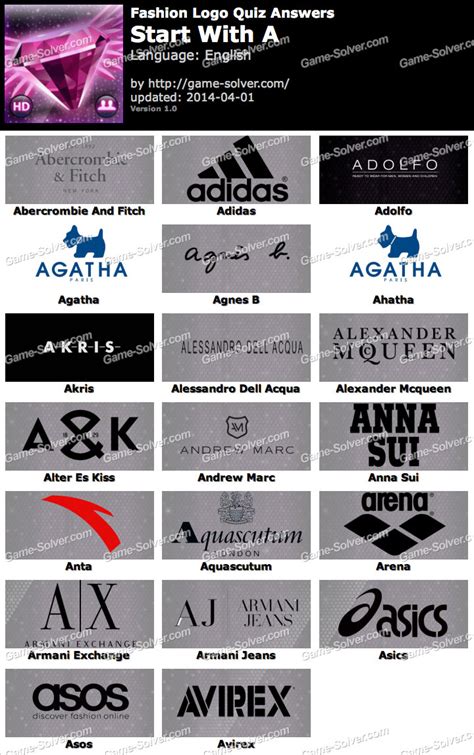 Fashion Logo Quiz Answers • 2020 • Game Solver