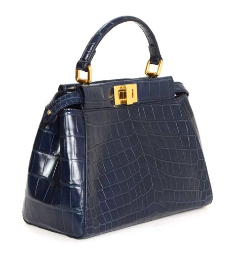 FENDI Navy Glazed Crocodile Mini Peekaboo Bag GHW | Bags, Classic bags, Fendi