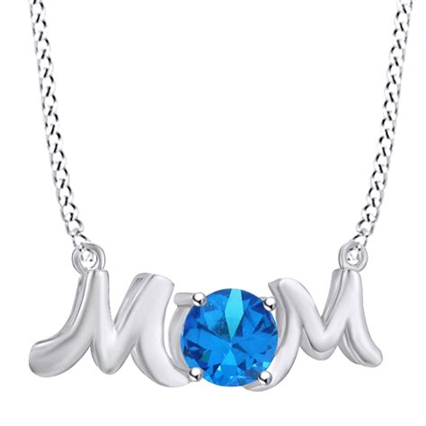 Mother's Day Jewelry Gifts Round Shape Simulated Blue Topaz Mom Pendant ...