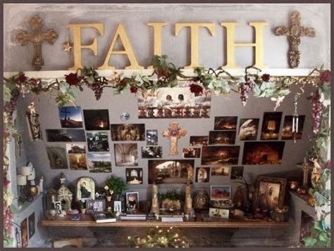 Pin on grotto & faith | Home altar, Catholic decor, Prayer corner