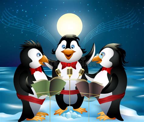 Penguins Singing Christmas Carol Cartoon Clipart Stock Illustration - Illustration of clipart ...