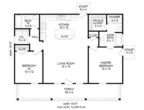 Country Style House Plan - 2 Beds 2 Baths 1040 Sq/Ft Plan #932-445 ...