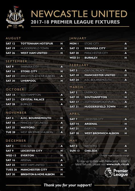 Newcastle United - 2017/18 Premier League fixtures released