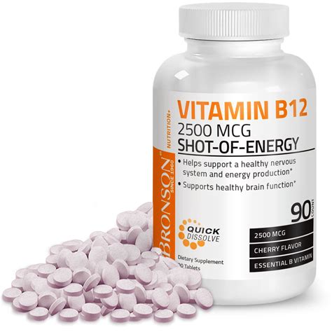 Vitamin B12 2500mcg Shot Of Energy Fast Dissolve Chewable Cherry Tablets Energy Production, 90 ...